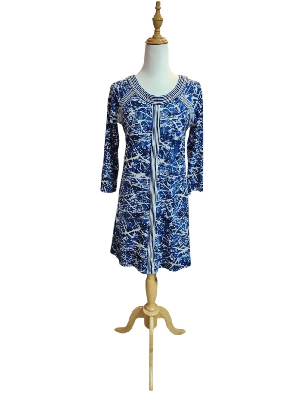 BCBGMaxAzria Kristen Blue and White Printed  A-Line Dress